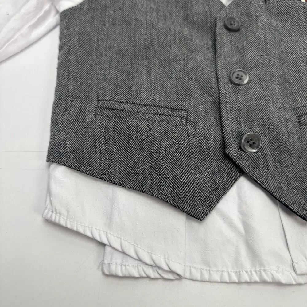 Fore!! Axel & Hudson 12-18M Boys Outfit Sewn On Vest Shirt Pants Herringbone Set